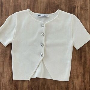 Zara White Knit Sweater with Silver Buttons